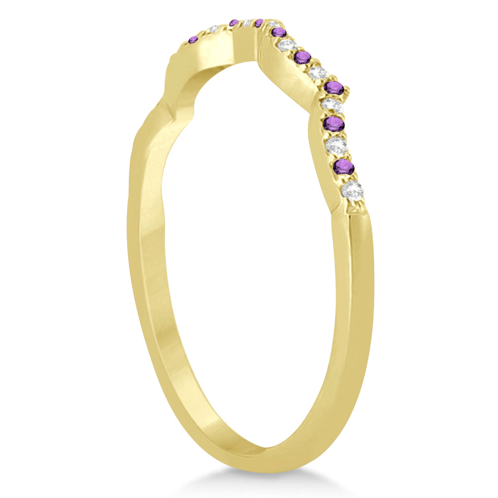 Infinity Style Amethyst & Diamond Bridal Set 14k Yellow Gold 1.29ct