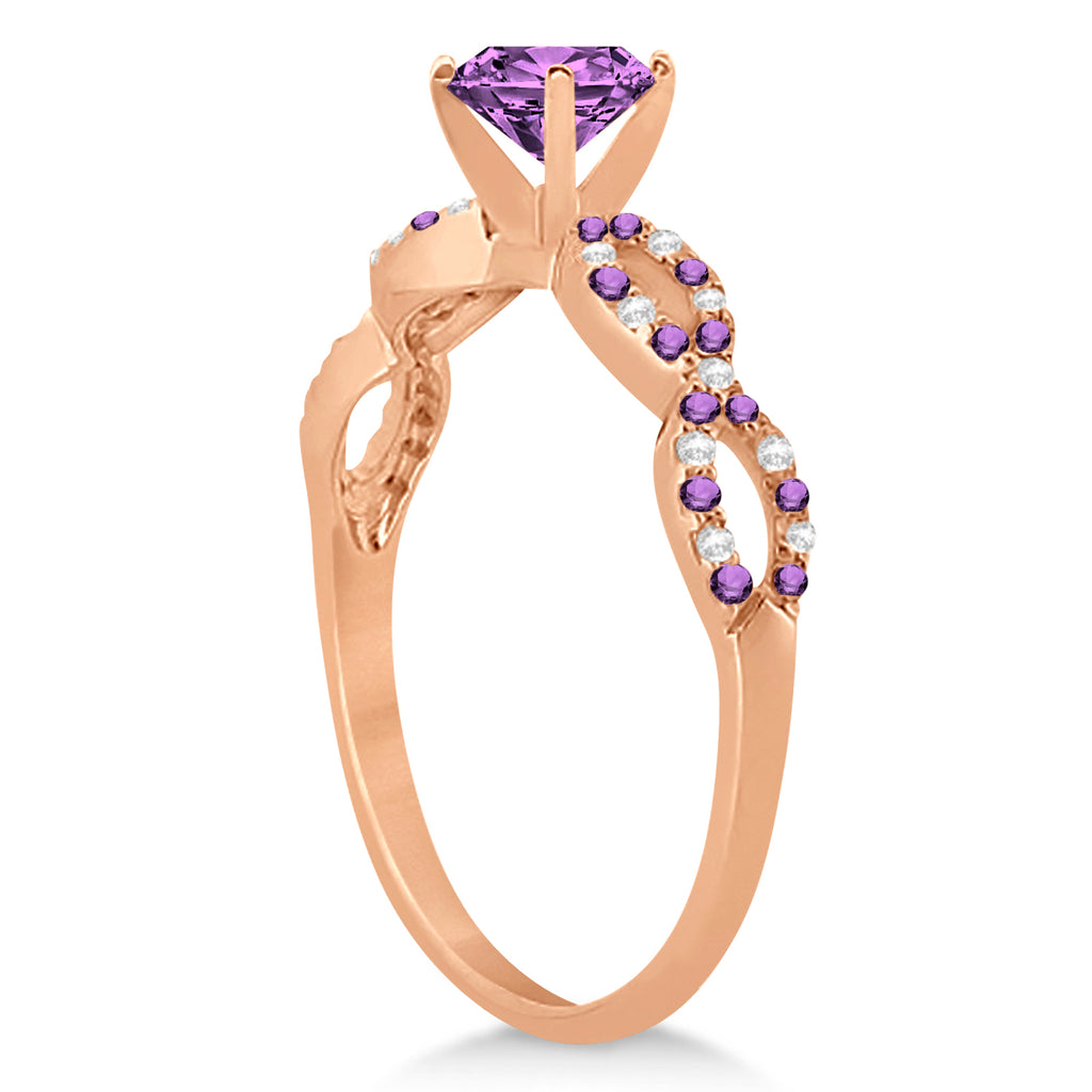 Infinity Style Amethyst & Diamond Bridal Set 18k Rose Gold 1.29ct
