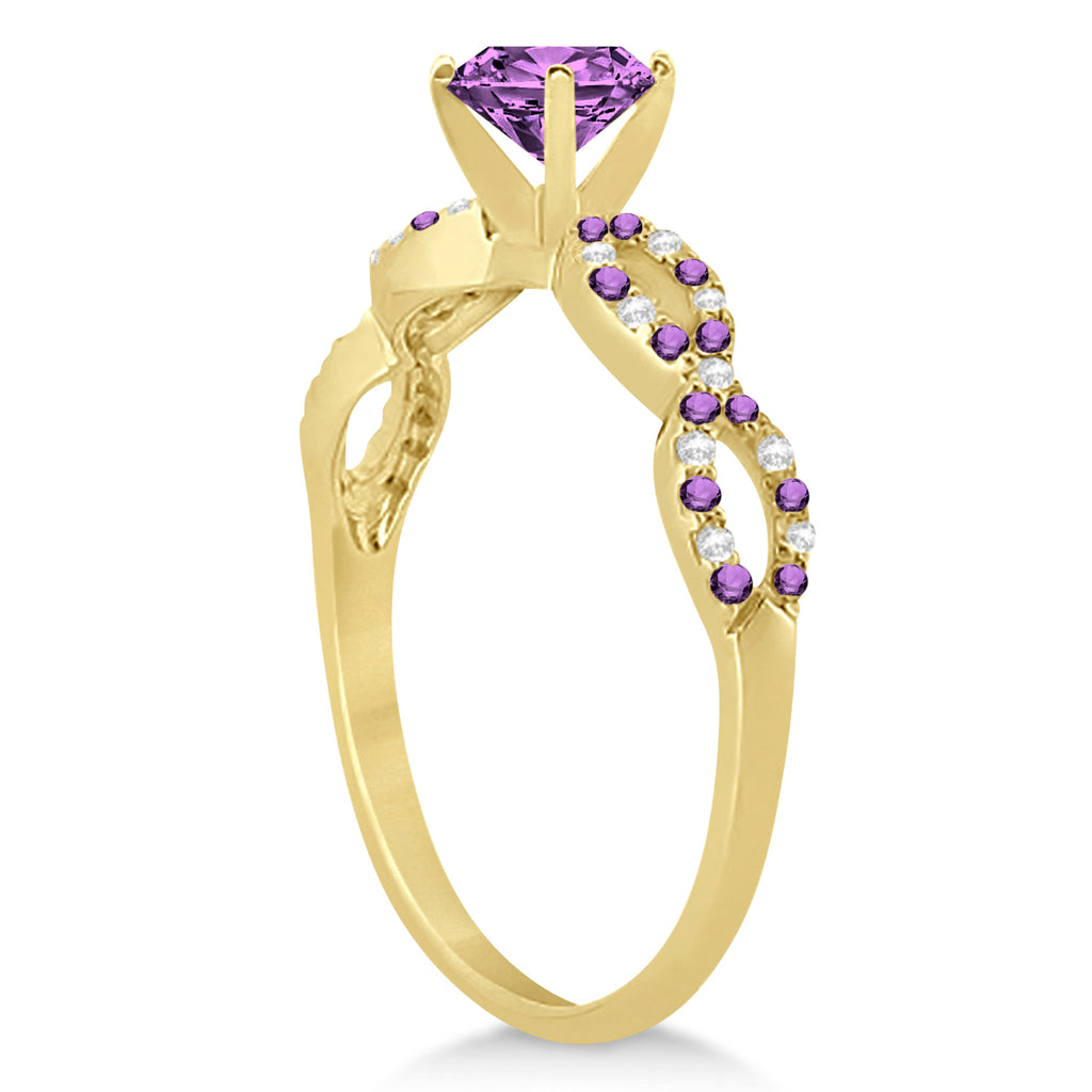 Infinity Style Amethyst & Diamond Bridal Set 18k Yellow Gold 1.29ct