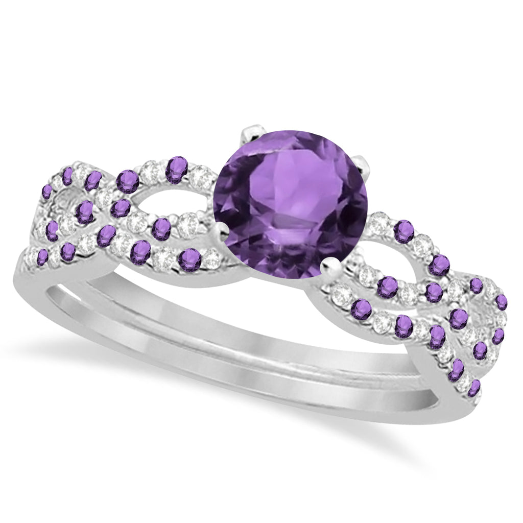 Infinity Style Amethyst & Diamond Bridal Set Palladium 1.29ct