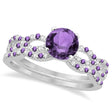Infinity Style Amethyst & Diamond Bridal Set Platinum 1.29ct
