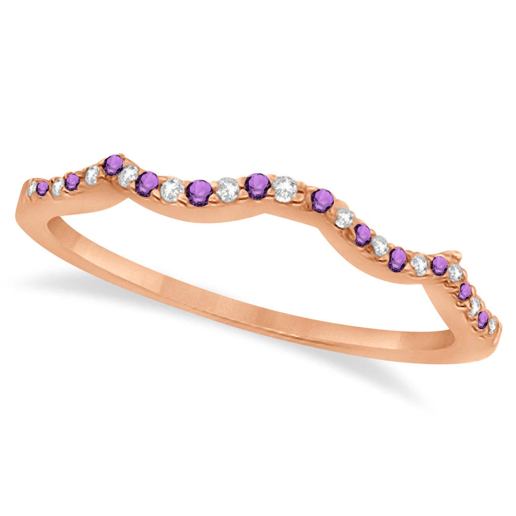 Diamond & Amethyst Contour Wedding Band 14K Rose Gold 0.24ct