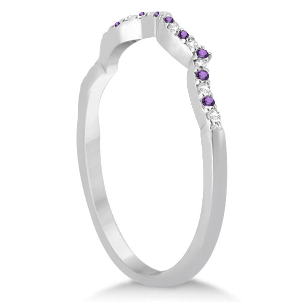 Diamond & Amethyst Contour Wedding Band 14K White Gold 0.24ct