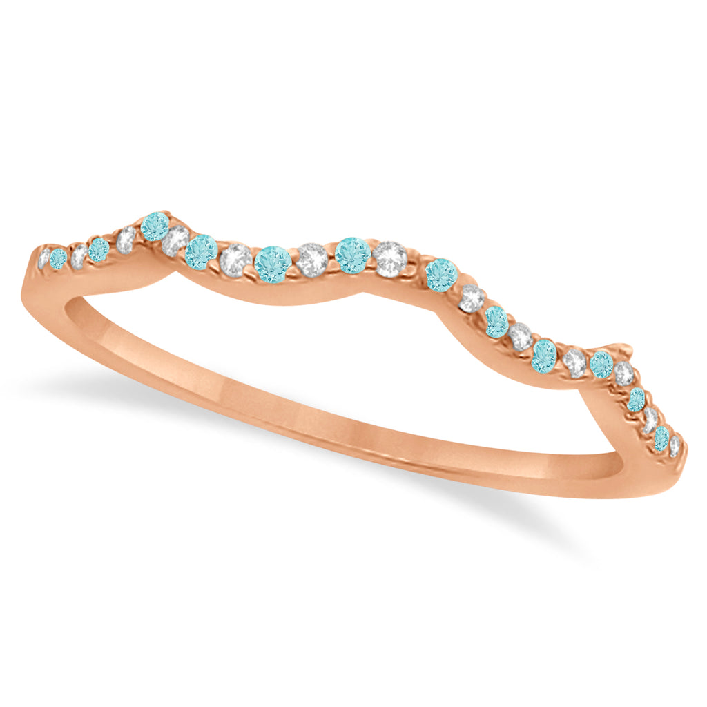 Infinity Style Aquamarine & Diamond Bridal Set 14k Rose Gold 1.14ct