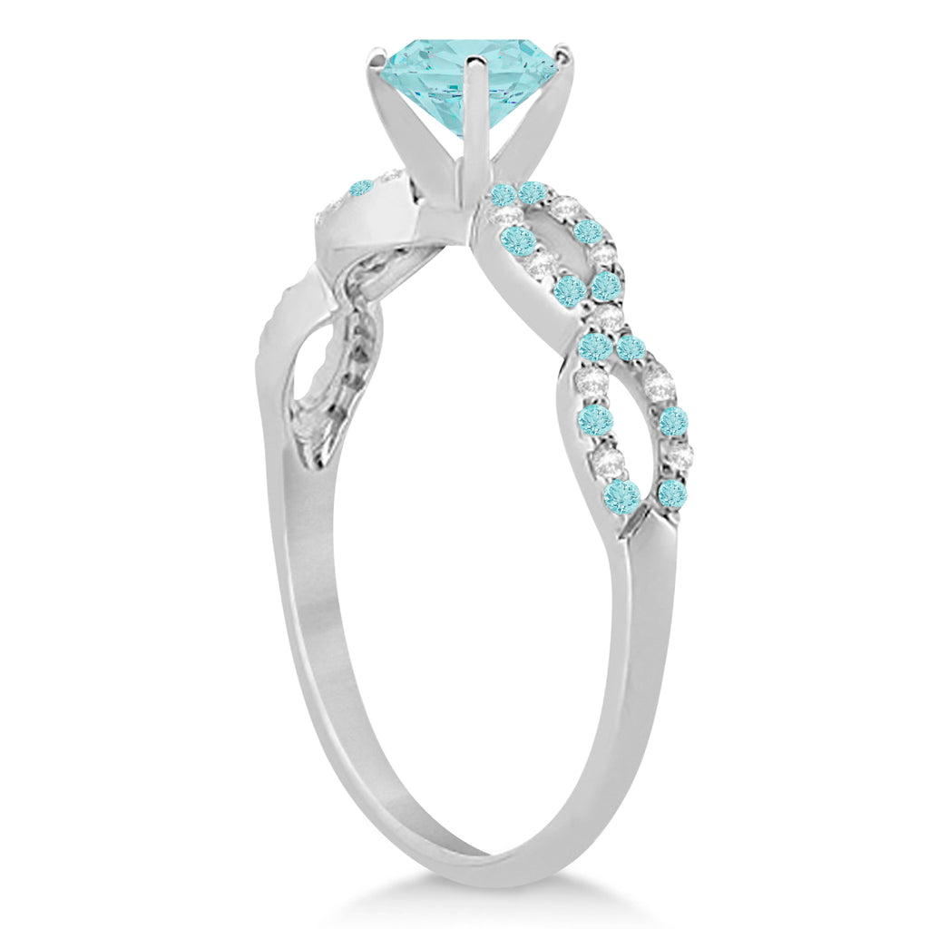 Aquamarine & Diamond Infinity Style Bridal Set 14k White Gold 1.64ct