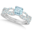 Aquamarine & Diamond Princess Infinity Bridal Set 14k W. Gold 1.74ct