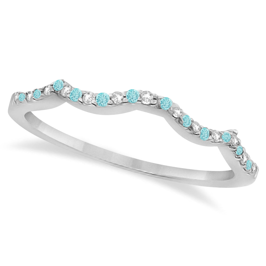Infinity Style Aquamarine & Diamond Bridal Set 18k White Gold 1.14ct