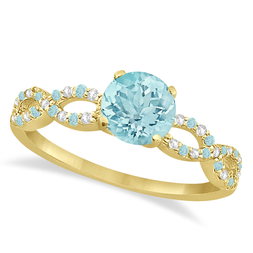 Infinity Style Aquamarine & Diamond Bridal Set 18k Yellow Gold 1.14ct
