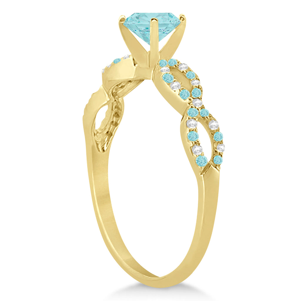 Infinity Style Aquamarine & Diamond Bridal Set 18k Yellow Gold 1.14ct