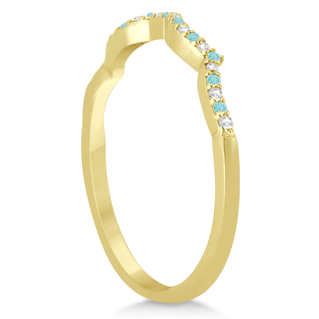 Infinity Style Aquamarine & Diamond Bridal Set 18k Yellow Gold 1.14ct