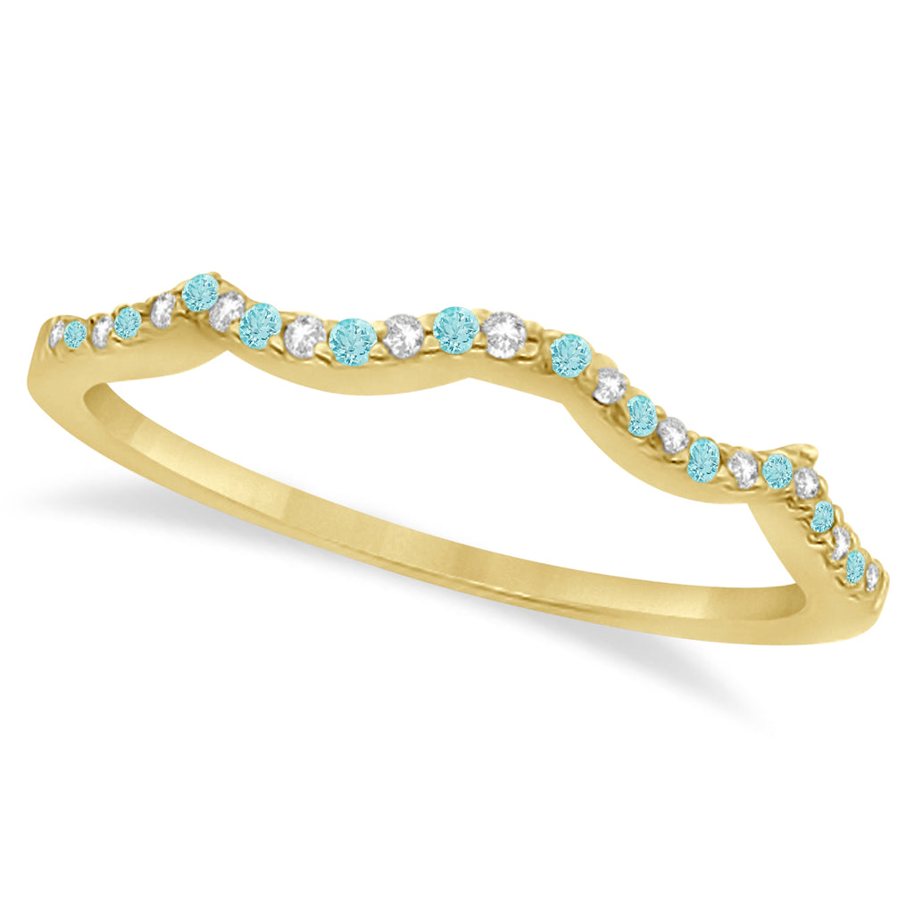 Diamond & Aquamarine Infinity Style Bridal Set 18k Yellow Gold 2.24ct