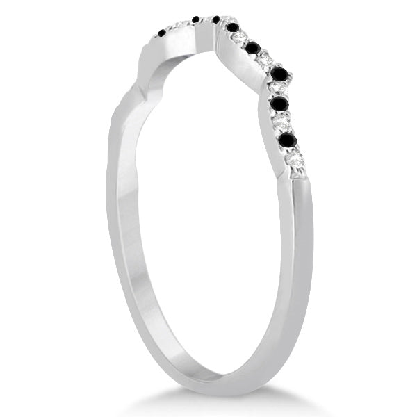 Infinity Style Black Diamond & Diamond Bridal Set 14k White Gold 0.85ct