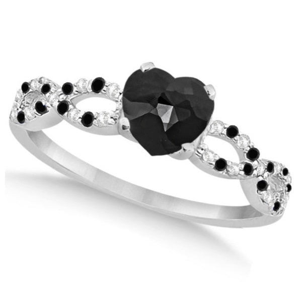 Black Diamond & Diamond Heart Infinity Bridal Set 14k W. Gold 1.45ct