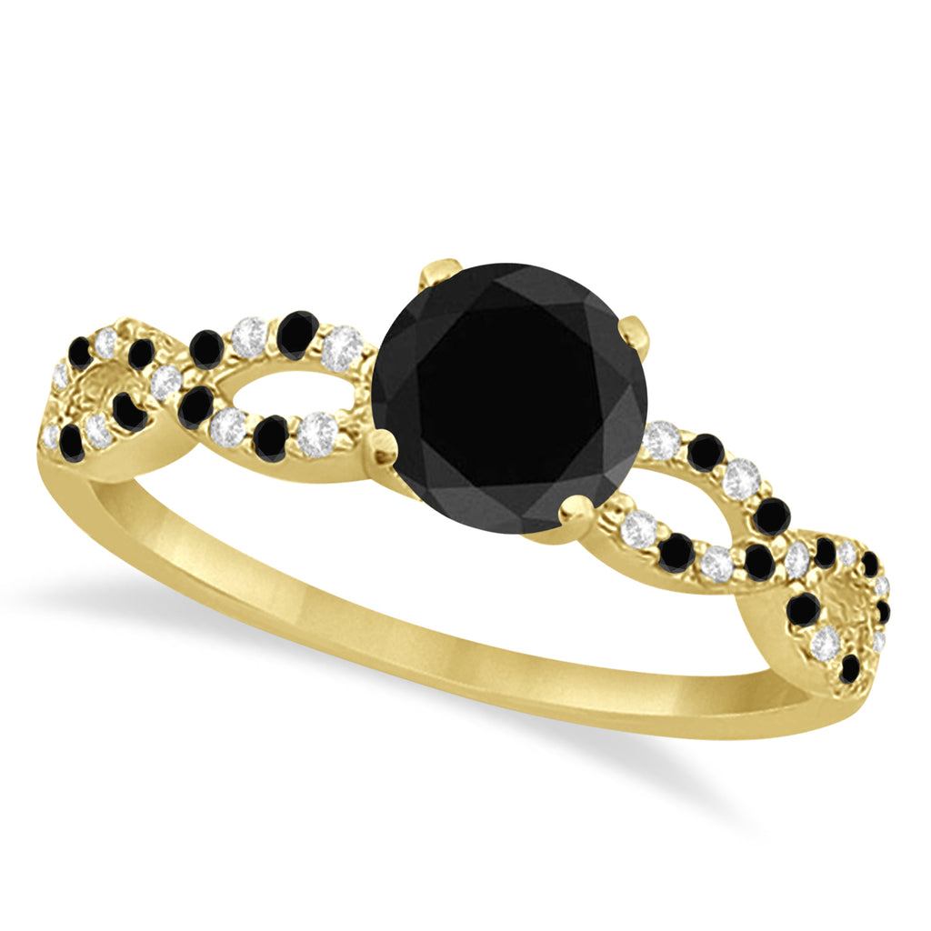 Infinity Style Black Diamond & Diamond Bridal Set 14k Yellow Gold 0.85ct
