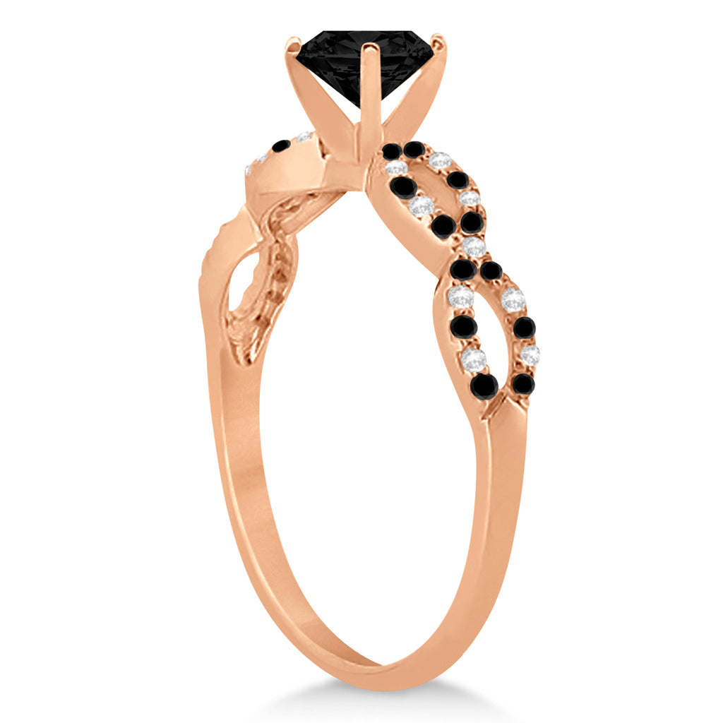 Infinity Style Black Diamond & Diamond Bridal Set 18k Rose Gold 0.85ct