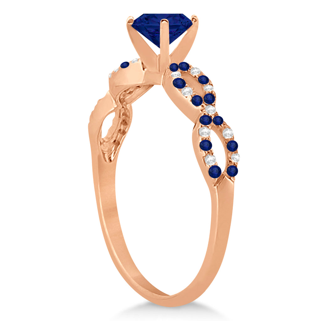 Diamond & Blue Sapphire Infinity Style Bridal Set 18k Rose Gold 2.24ct