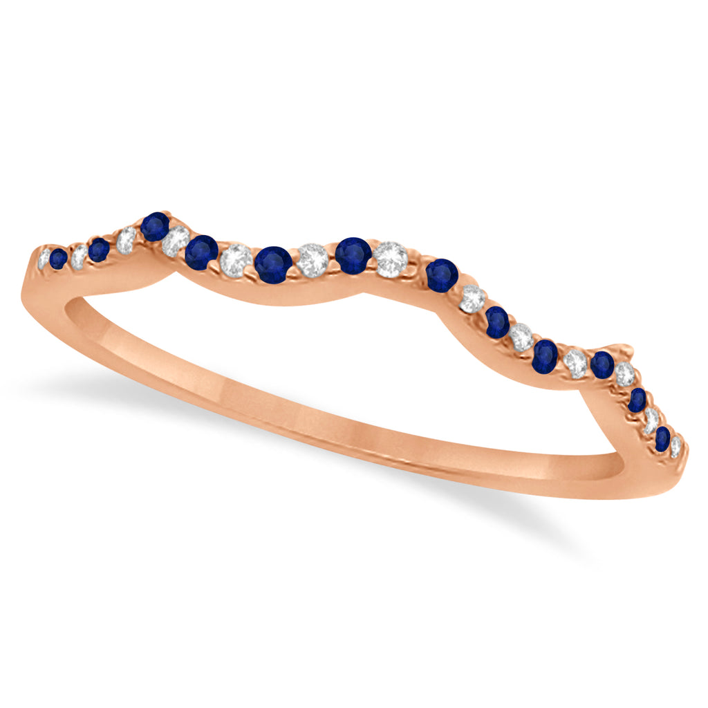 Diamond & Blue Sapphire Infinity Style Bridal Set 18k Rose Gold 2.24ct