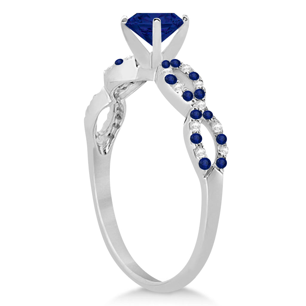 Diamond & Blue Sapphire Infinity Style Bridal Set Palladium 2.24ct