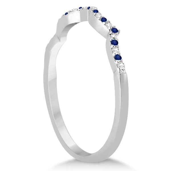 Diamond & Blue Sapphire Contour Wedding Band 14K White Gold 0.24ct