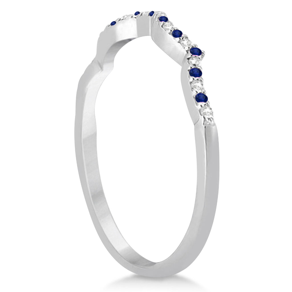 Diamond & Blue Sapphire Contour Wedding Band 18k White Gold 0.24ct
