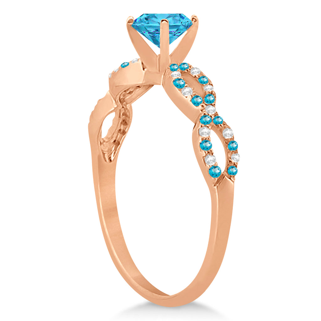 Infinity Style Blue Topaz & Diamond Bridal Set 14k Rose Gold 1.29ct