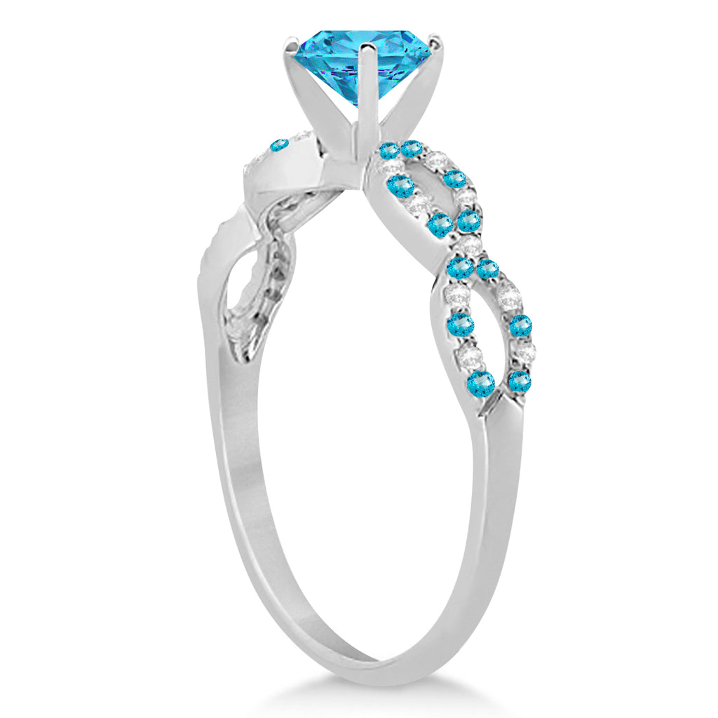 Diamond & Blue Topaz Infinity Style Bridal Set 18k White Gold 2.19ct