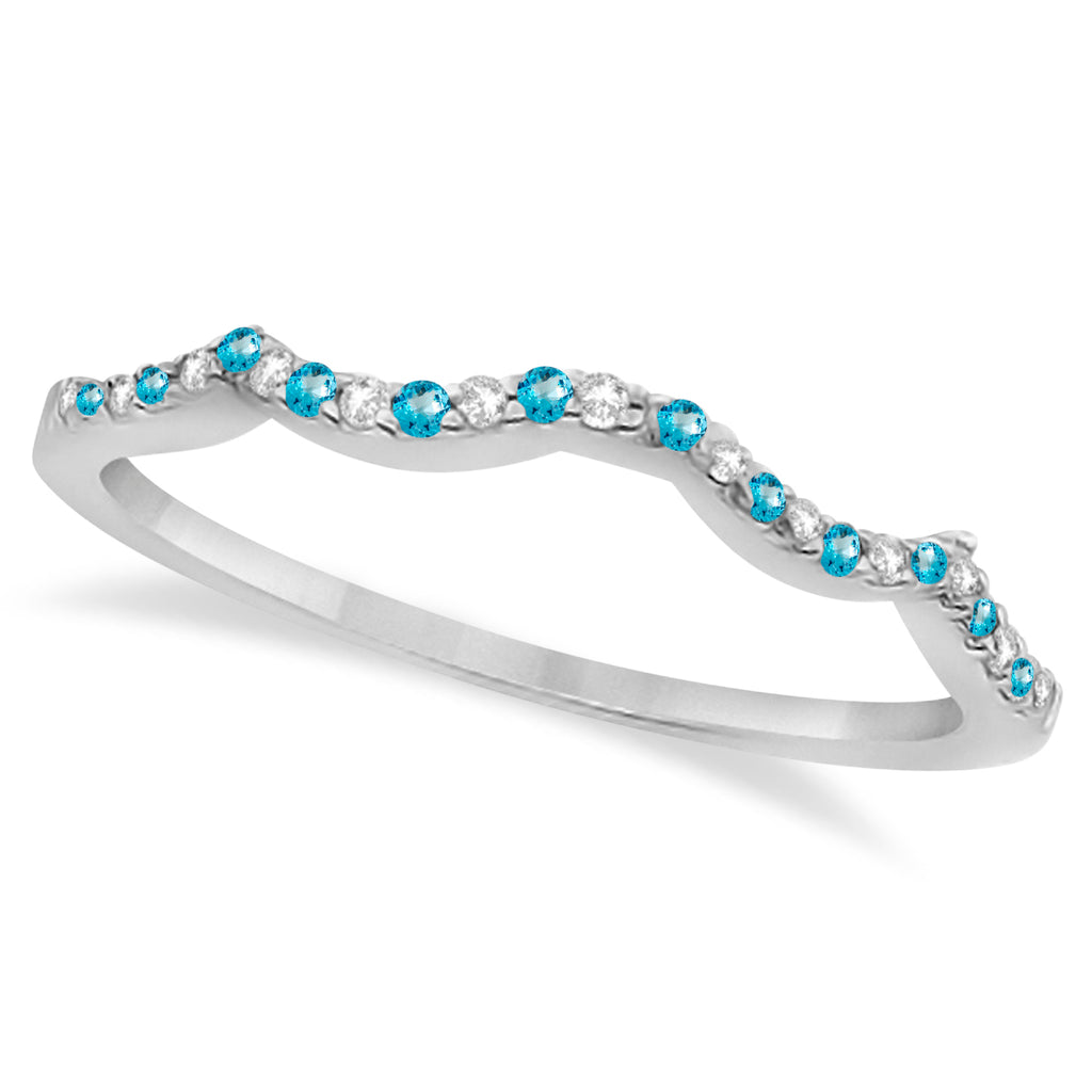 Diamond & Blue Topaz Infinity Style Bridal Set 18k White Gold 2.19ct