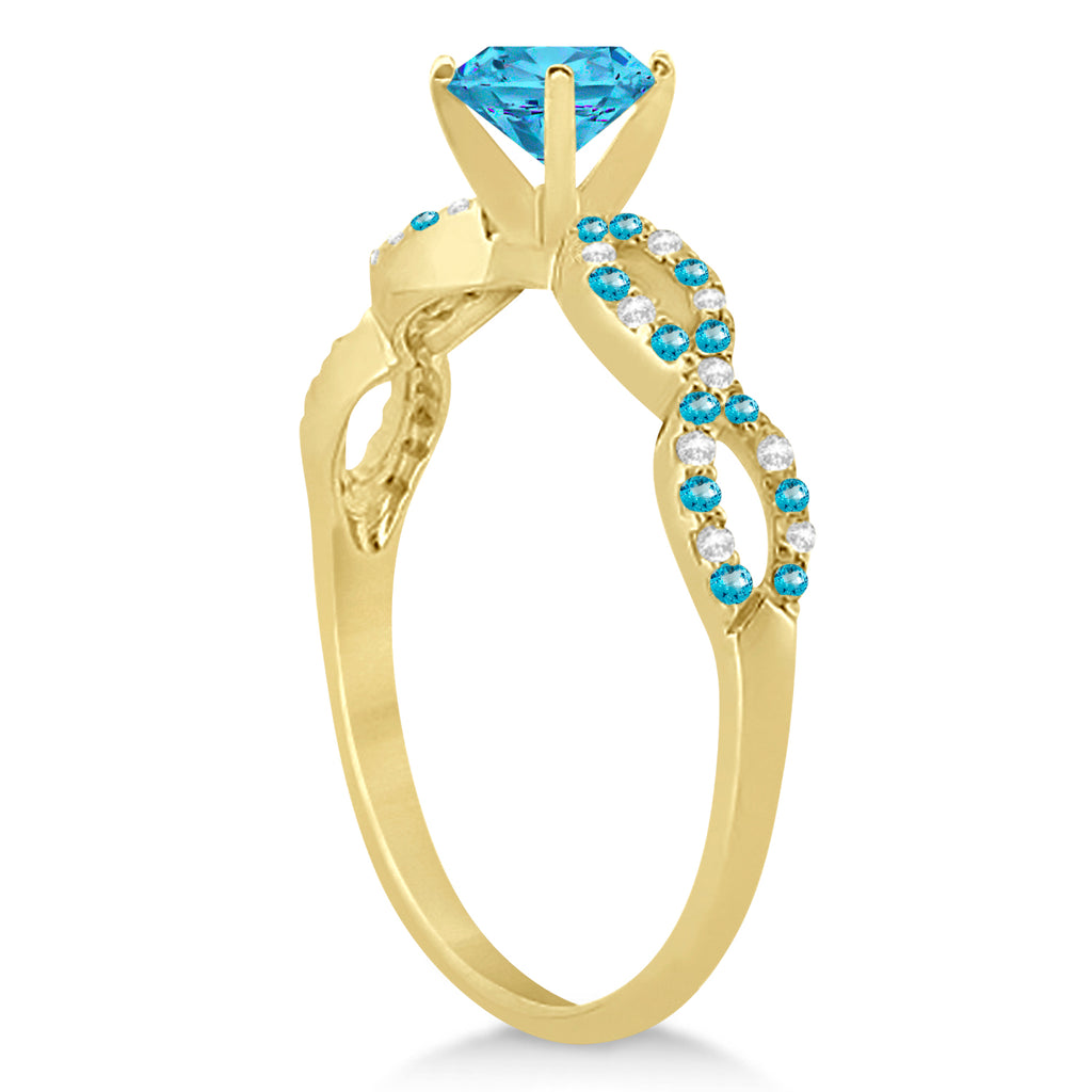 Diamond & Blue Topaz Infinity Style Bridal Set 18k Yellow Gold 2.19ct