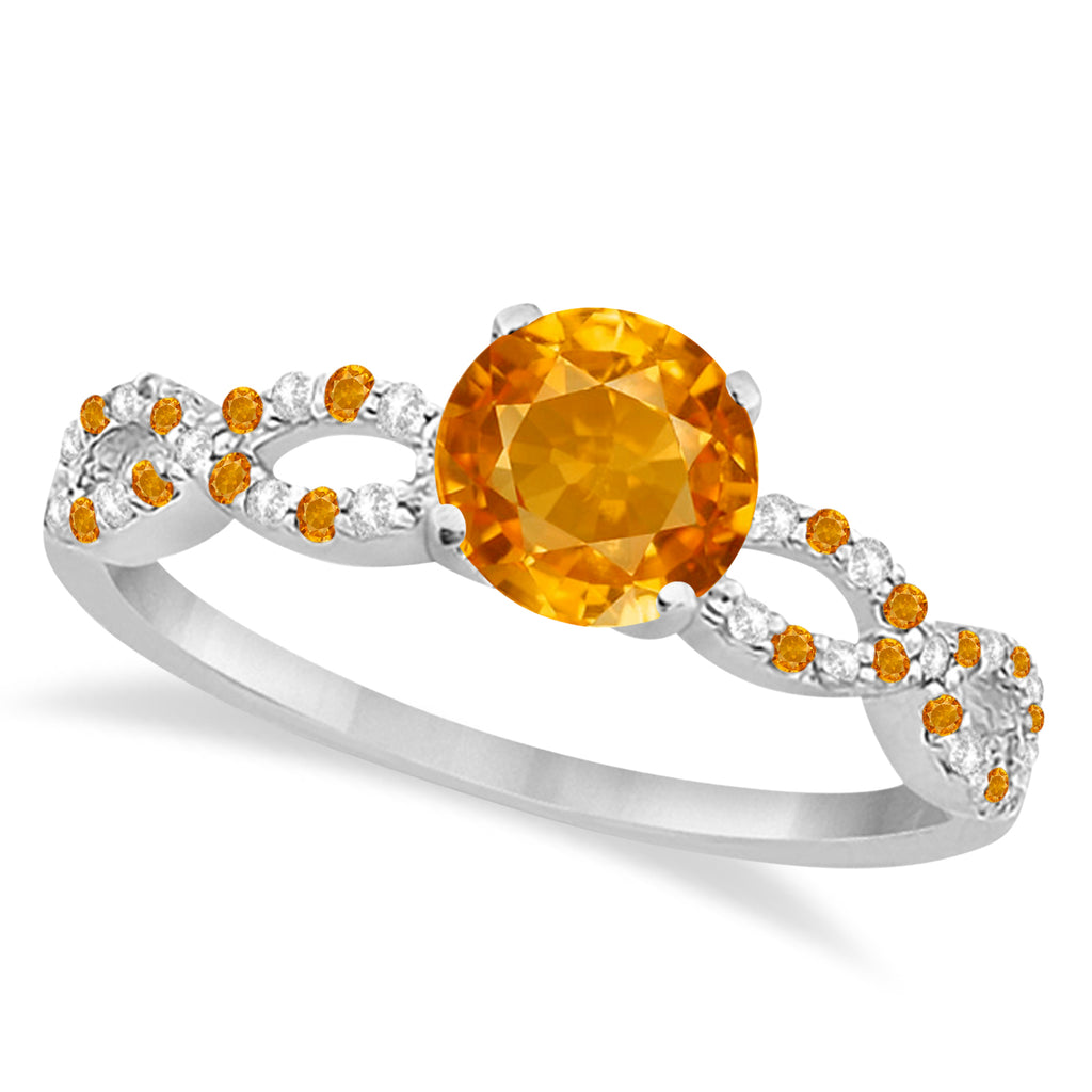 Citrine & Diamond Infinity Style Bridal Set 14k White Gold 1.69ct