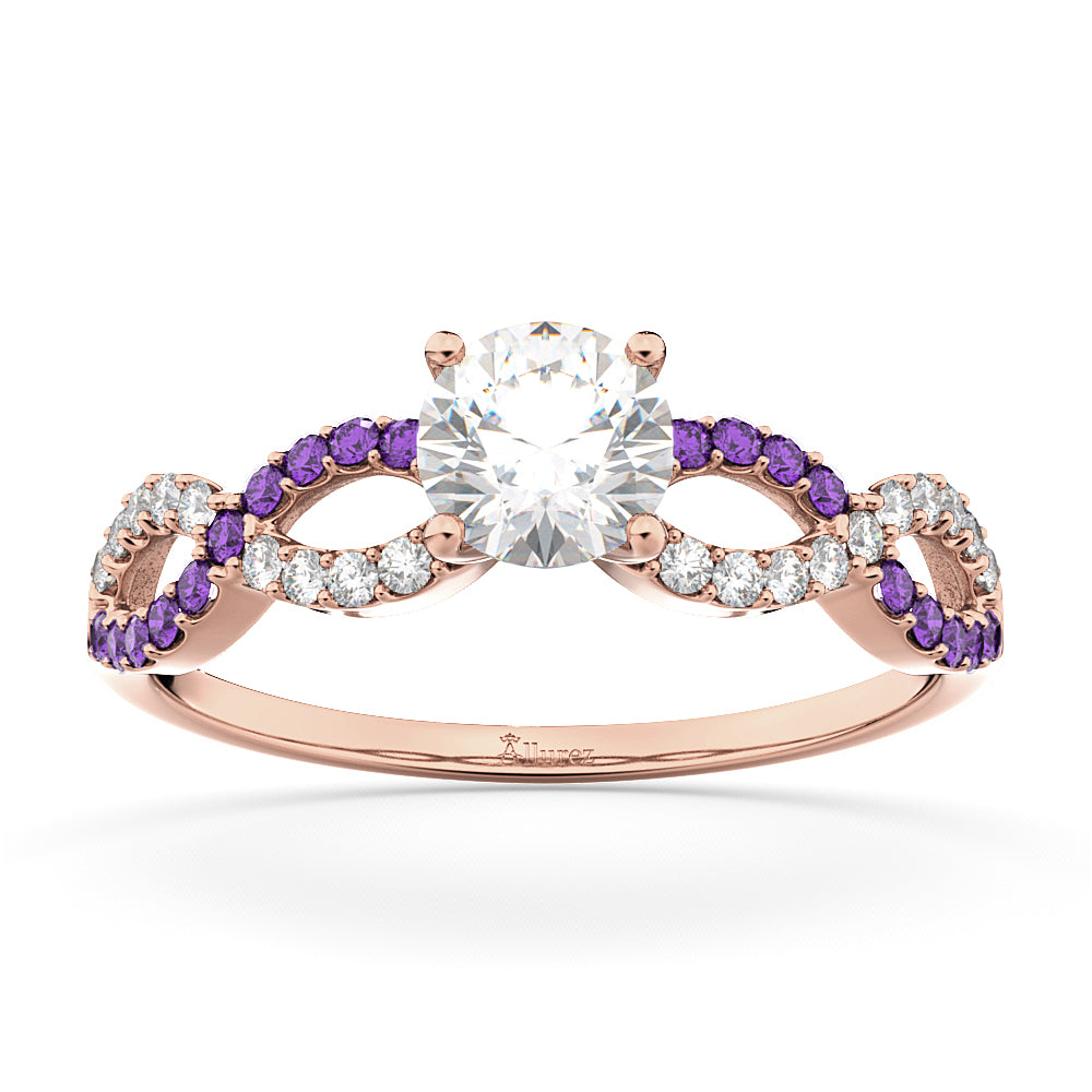 Infinity Diamond & Amethyst Engagement Ring in 14k Rose Gold (0.21ct)