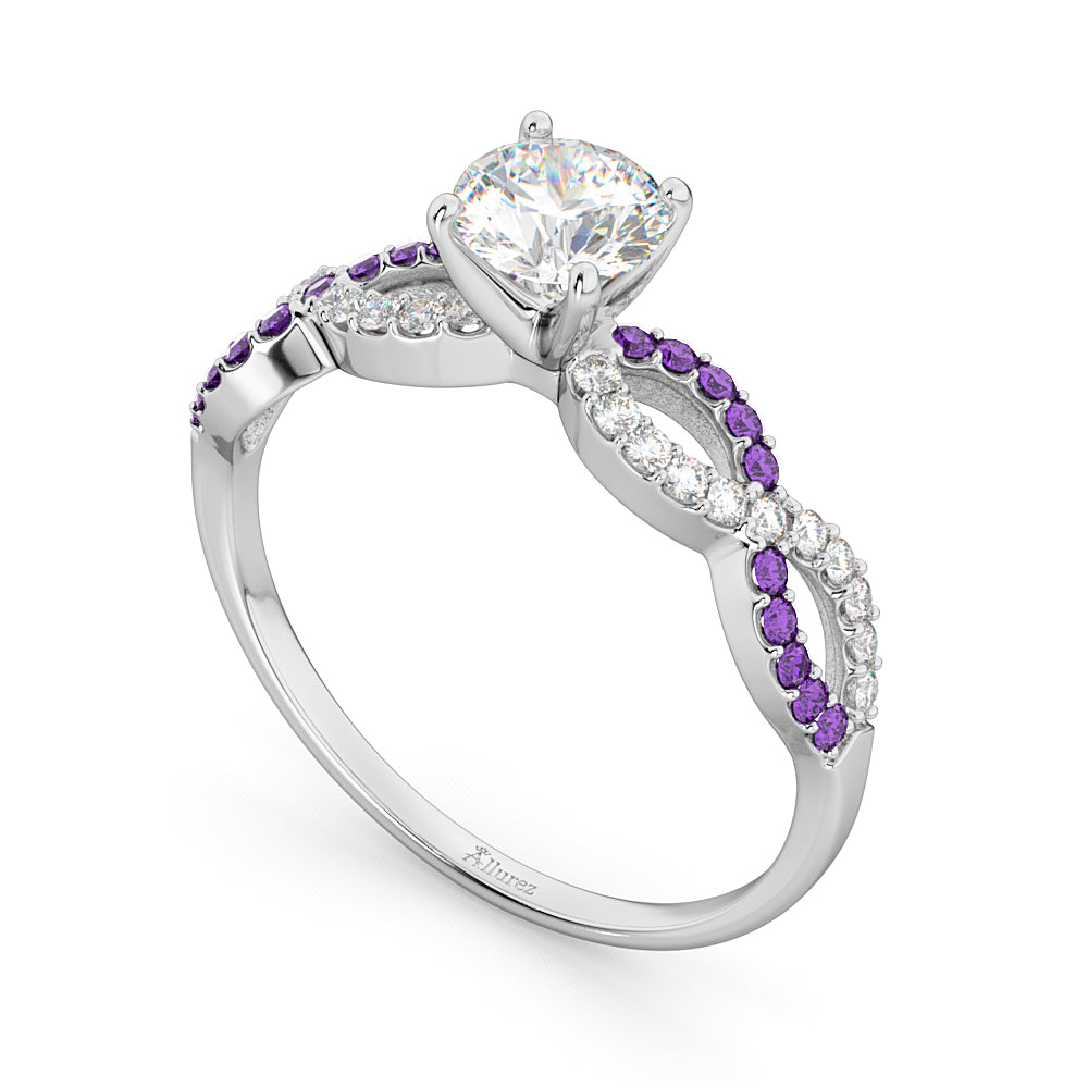 Infinity Diamond & Amethyst Engagement Ring in 14k White Gold (0.21ct)