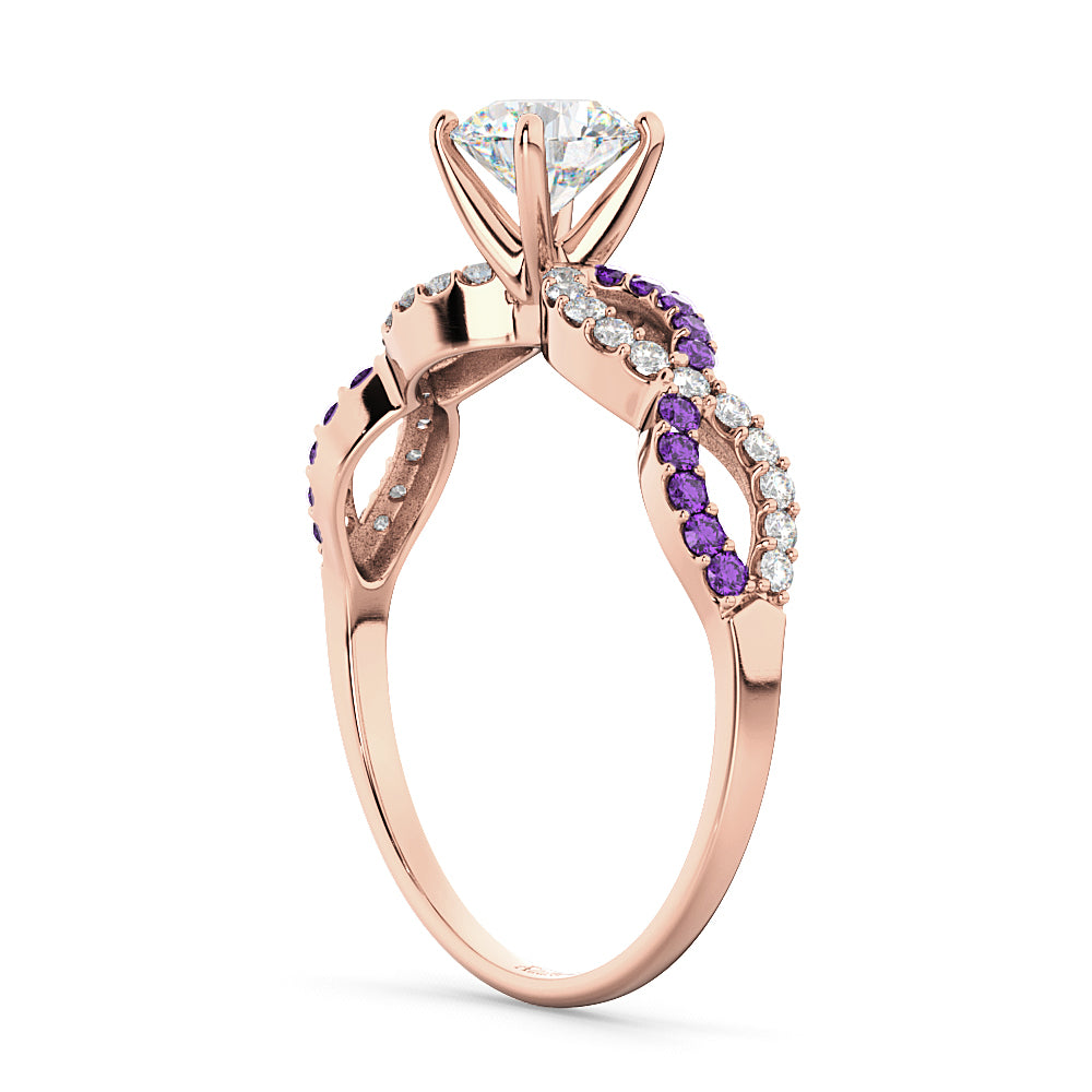 Infinity Diamond & Amethyst Engagement Ring in 18k Rose Gold (0.21ct)