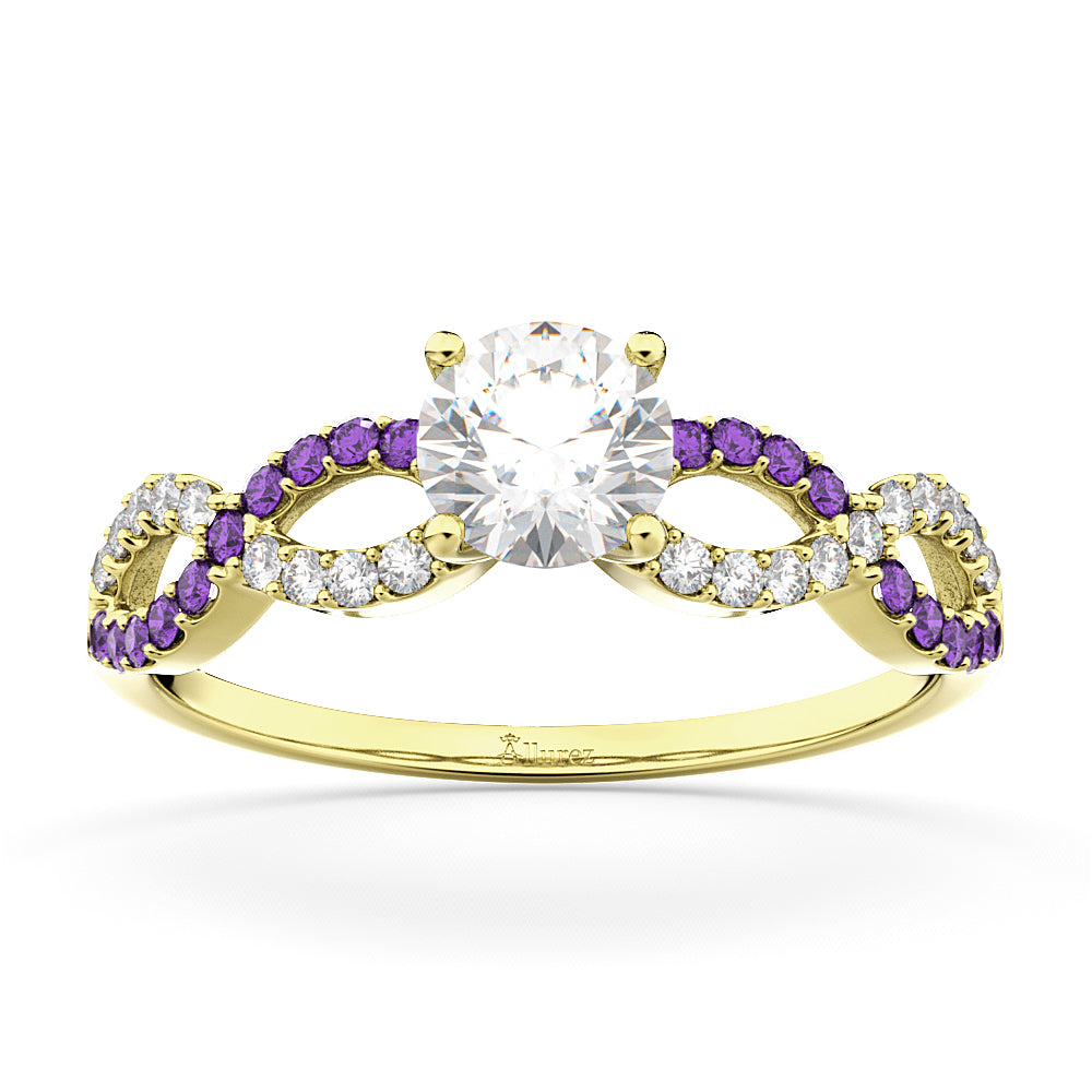 Infinity Diamond & Amethyst Engagement Ring in 18k Yellow Gold (0.21ct)