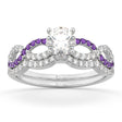Infinity Diamond & Amethyst Engagement Ring Set 14k White Gold 0.34ct