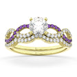 Infinity Diamond & Amethyst Engagement Ring Set 18k Yellow Gold 0.34ct