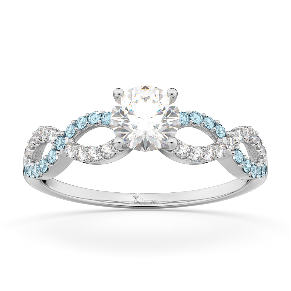 Infinity Diamond & Aquamarine Engagement Ring in 14k White Gold (0.21ct)