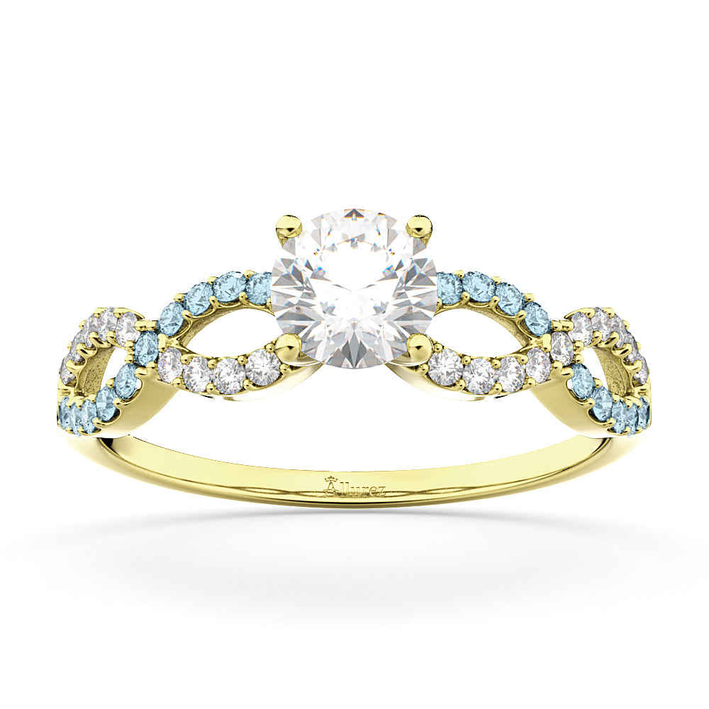 Infinity Diamond & Aquamarine Engagement Ring in 18k Yellow Gold (0.21ct)