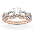 Infinity Diamond & Aquamarine Engagement Ring Set 14k Rose Gold 0.34ct