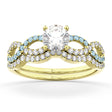 Infinity Diamond & Aquamarine Engagement Ring Set 14k Yellow Gold 0.34ct
