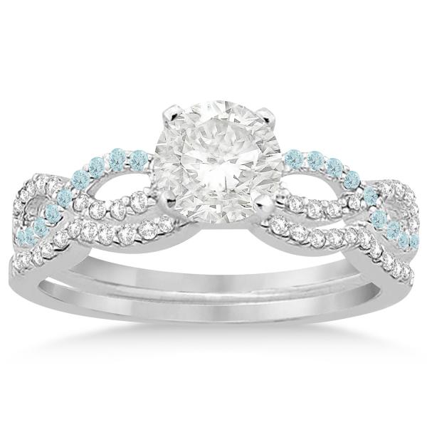 Infinity Diamond & Aquamarine Engagement Bridal Set Palladium (0.34ct)