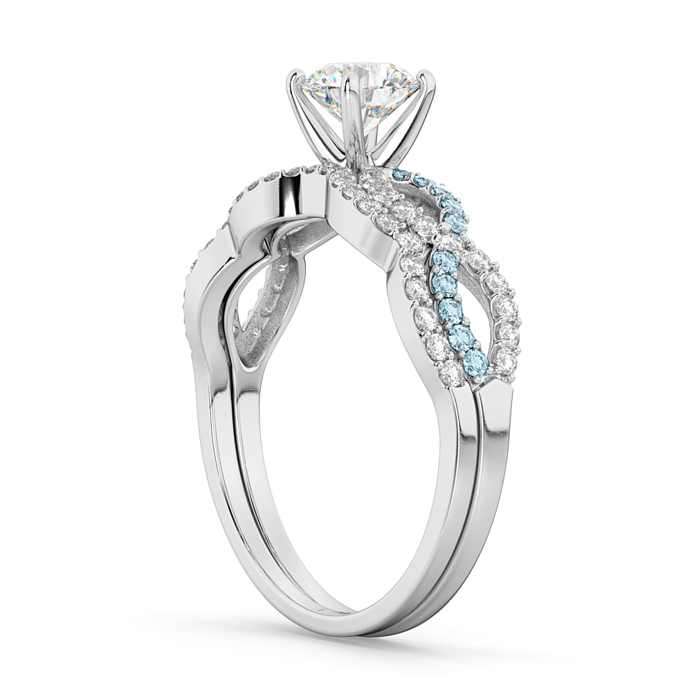 Infinity Diamond & Aquamarine Engagement Bridal Set Palladium (0.34ct)