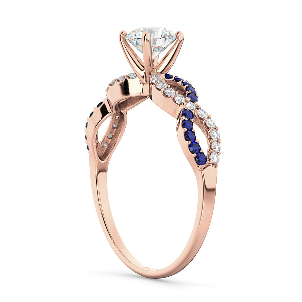 Infinity Diamond & Blue Sapphire Engagement Ring 14k Rose Gold 0.21ct