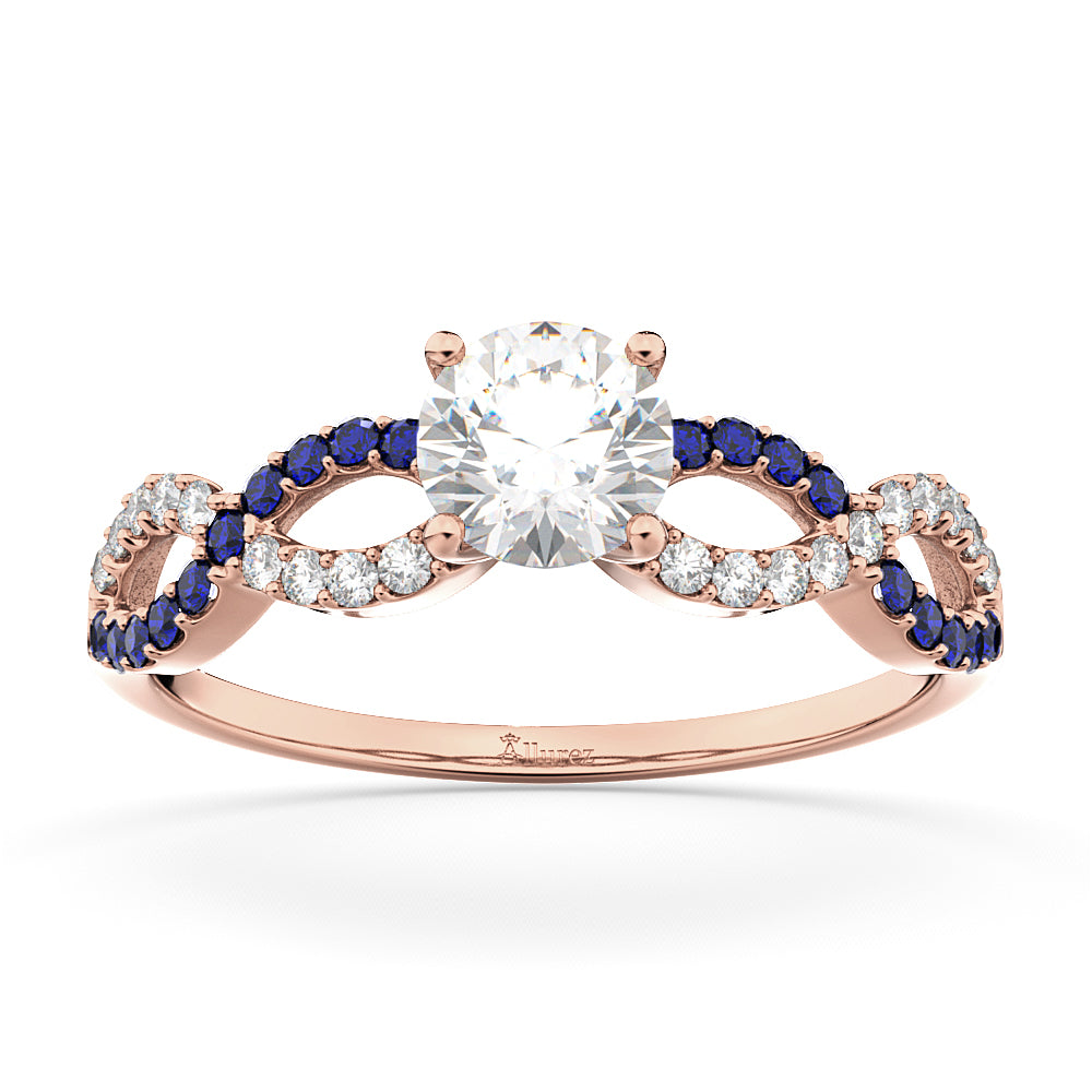 Infinity Diamond & Blue Sapphire Engagement Ring 18k Rose Gold 0.21ct