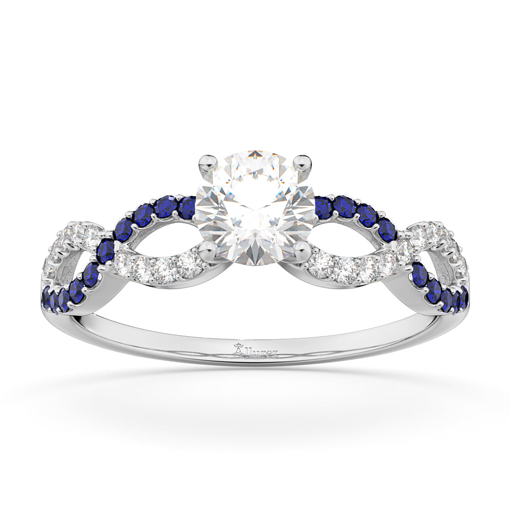 Infinity Diamond & Blue Sapphire Engagement Ring 18K White Gold 0.21ct