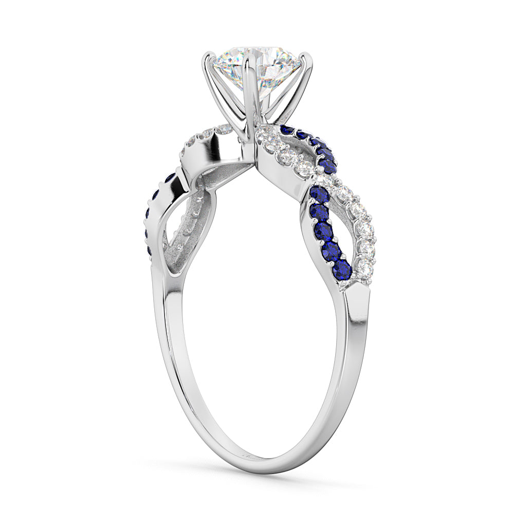 Infinity Diamond & Blue Sapphire Engagement Ring Platinum 0.21ct