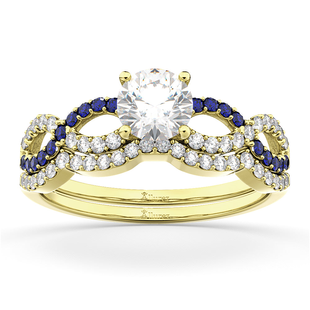 Infinity Diamond & Blue Sapphire Bridal Set in 14K Yellow Gold 0.34ct