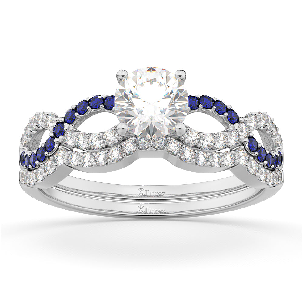 Infinity Diamond & Blue Sapphire Ring Bridal Set in platinum 0.34ct