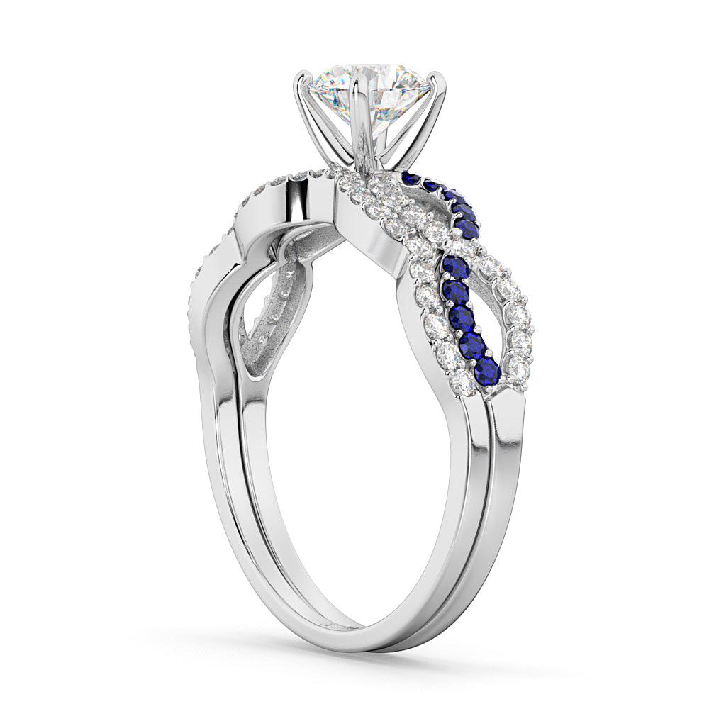 Infinity Diamond & Blue Sapphire Ring Bridal Set in platinum 0.34ct