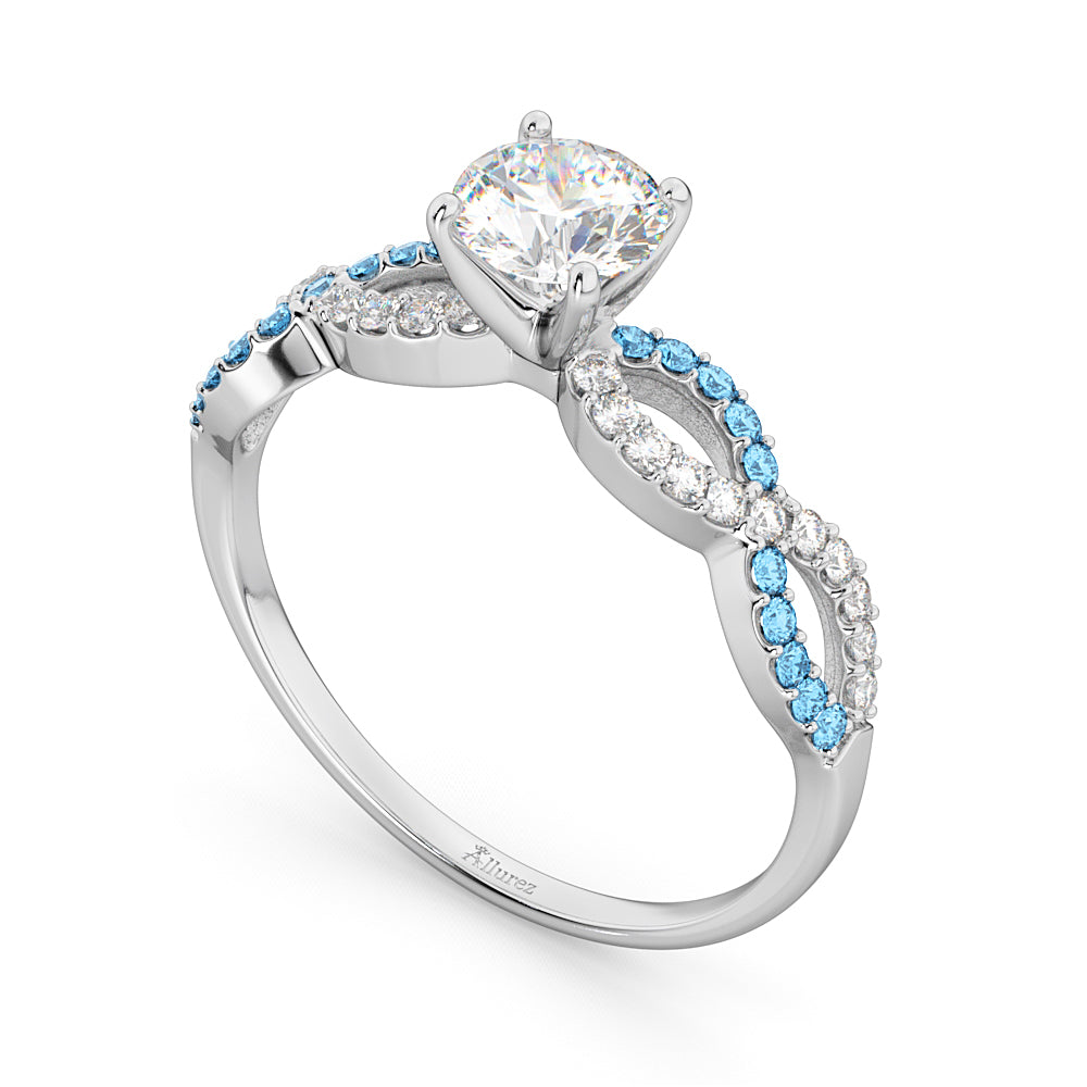 Infinity Diamond & Blue Topaz Engagement Ring in 14k White Gold (0.21ct)