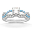 Infinity Diamond & Blue Topaz Engagement Ring Set 14k White Gold 0.34ct
